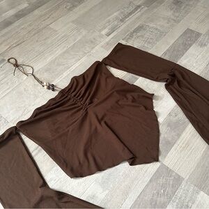 SHEIN Brown Off-Shoulder Crop Top